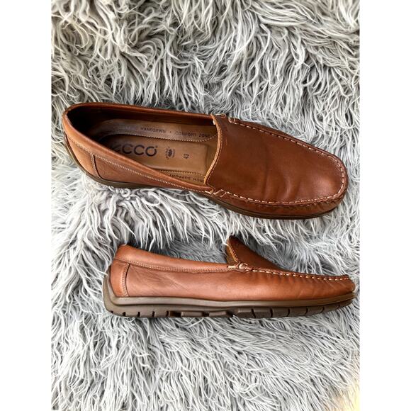 ECCO Tan Leather Driving Moccasin Loafers Slip On Shoes Brown Mens 43 US 10 - Picture 4 of 11
